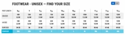 BARE Exowear Socks Unisex -BARE Sales Shop bare unisex footwear sizing chart 1
